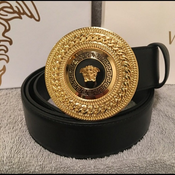 black and silver versace belt